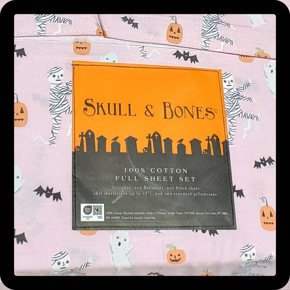 Halloween Full 100% Cotton Sheet Set NWT Pink Ghost Mummy Pumpkin Bat